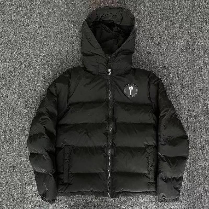 Paar Retro Stehkragen Buchstaben und kleines Etikett bestickt Reißverschluss Daunen warme Jacke XL schwarz