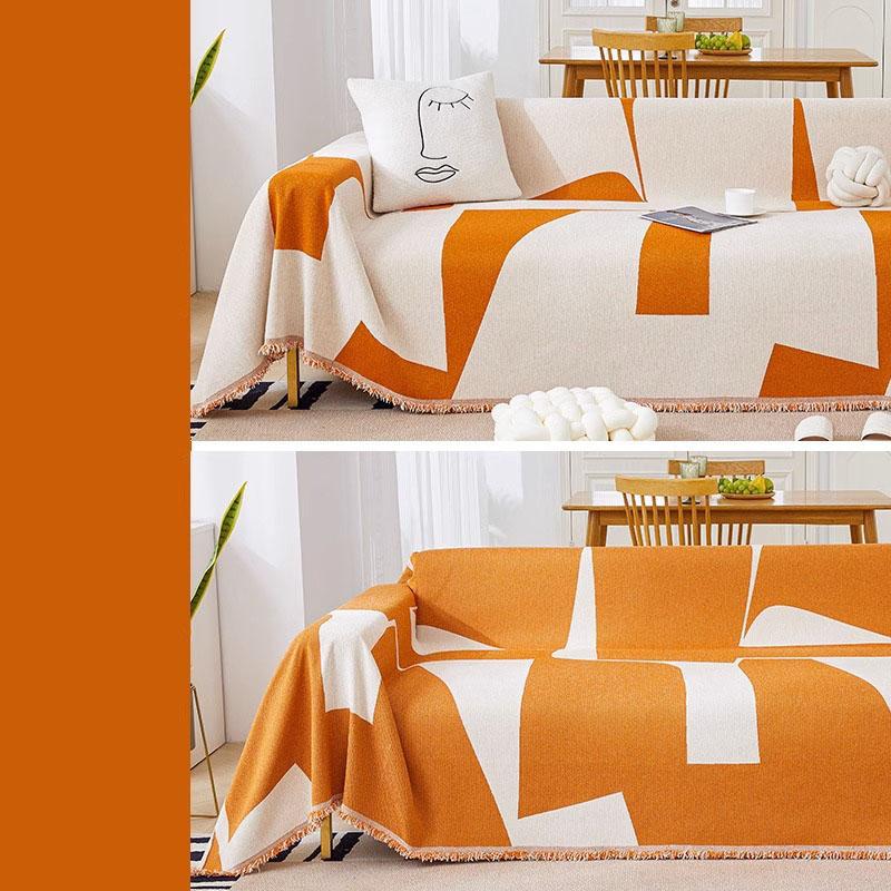 

Geometric Pattern Printed Sofa Towel for Living Room Cozy Chenille Knee Blanket for All Seasons Double Face Usable Couch Covers 180x130cm помаранчевий