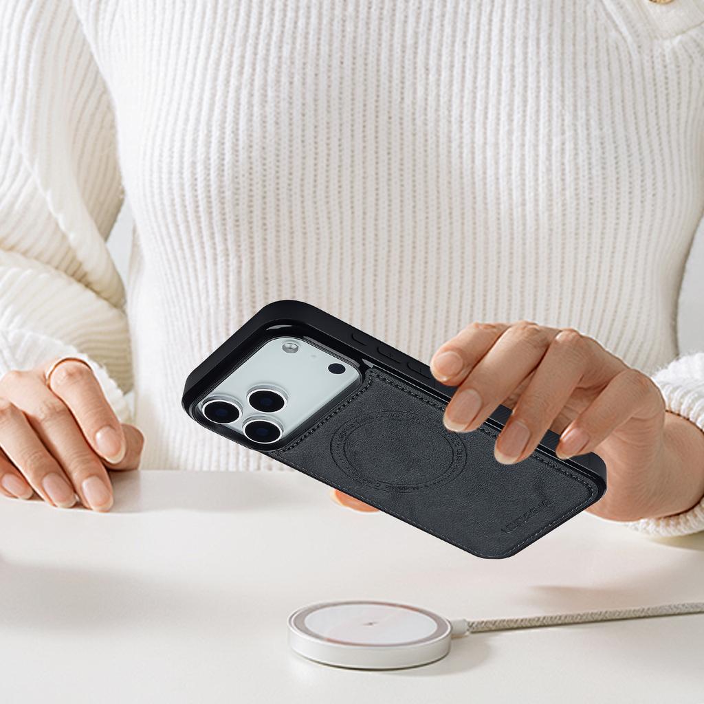 LC.IMEEKE For iPhone 17 Pro Max Magnetic Case Compatible with MagSafe Leather + TPU Back Cover