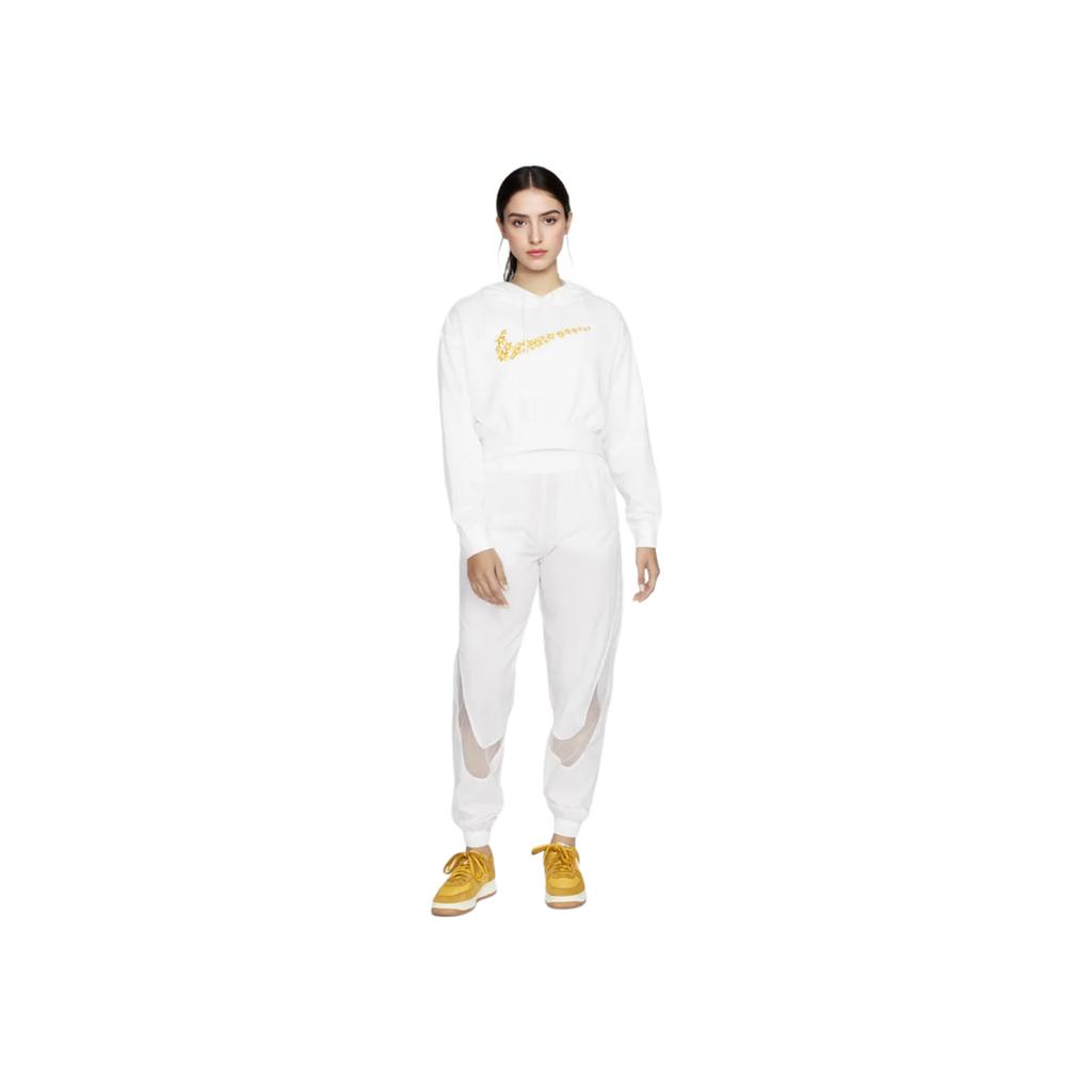 Nike Sportbekleidung Daisy Logo Bestickt Lockerer Fleece-Hoodie Damen Hoodie Weiß DO7257-100