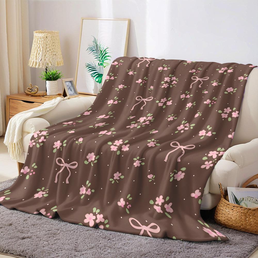 Choco Floral Bow Flannel Blanket Warm Soft Halloween Christmas Couch Warm Cozy Decorative Decor Gift For All Season