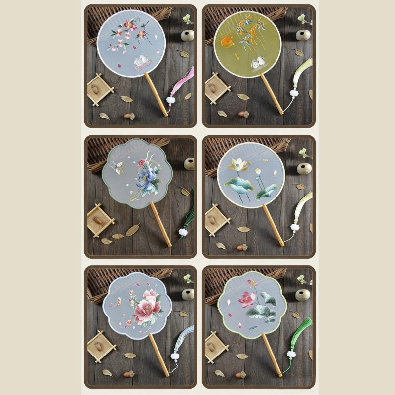 Artistic Double Sided Embroidered Round Fan For Traditional Performances And Indoor Decoration