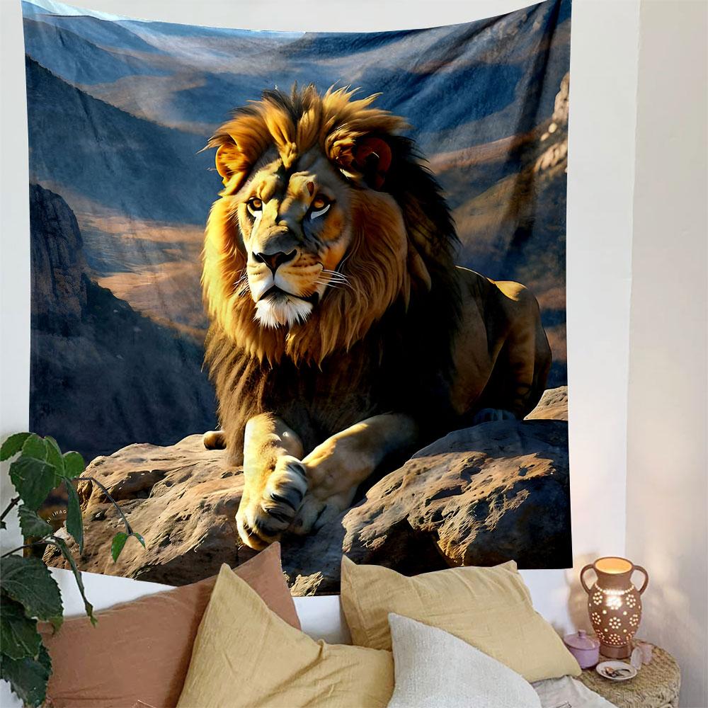Majestic Lion in Mountain Landscape Patterned Tapestry Decorative Wall Hanging, Home Bedroom Living Room Decor