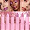 Bow Glitter Lipstick Bright Rose Pink Diamond Lipstick Mirror Pearlescent Shine Waterproof Long-Lasting Glossy Lip Tint Makeup
