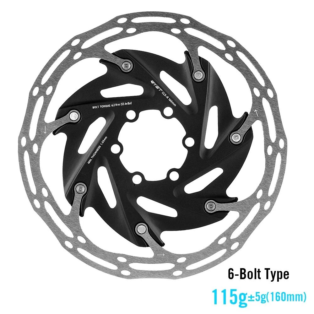 RYET Bicycle Disc Brake Rotor 140mm 160mm 6-Bolt Center Lock MTB Rotors Alloy Road Bike Disc Brake Rotor for Cycling Accessories 6-Bolts 160mm