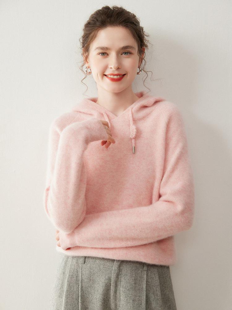 Women's Cashmere Yuanbao Stitch Hoodie - Loose Fit, Thick Knit, Age-Reducing, Casual for Autumn and Winter
