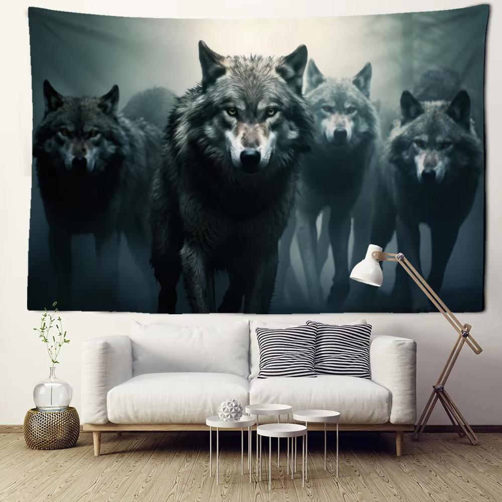 Wolves Wild Art Tapestry Modern Living Room Sofa Background Wall Scandinavian Style Forest Wolves Decorative Tapestry