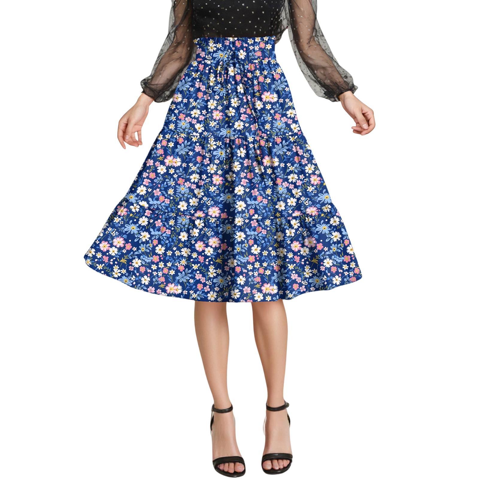 

Женская модная юбка свободного покроя с цветочным принтом и эластичным поясом без карманов L