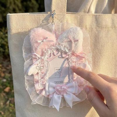 Lolita Style Plush Lace Photocard Holder Sweet Cute Idol Photo Protector Case Bowknot Pendant Bag Charm