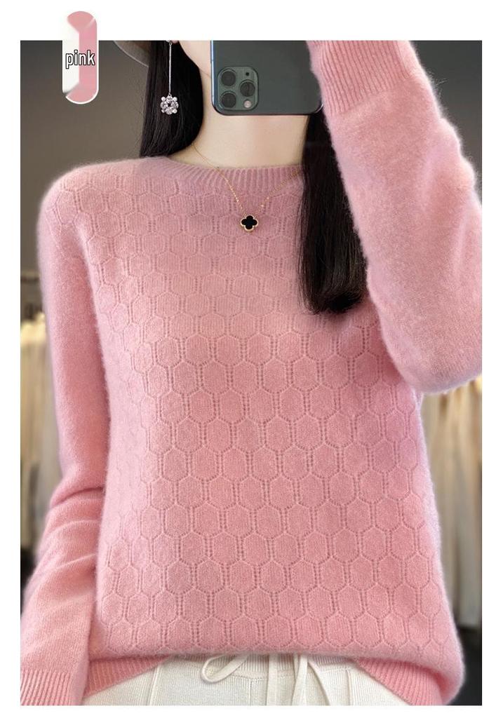 2023 Women's Wool Sweater: Round Neck, Solid Color, Loose Fit Pullover Knitwear