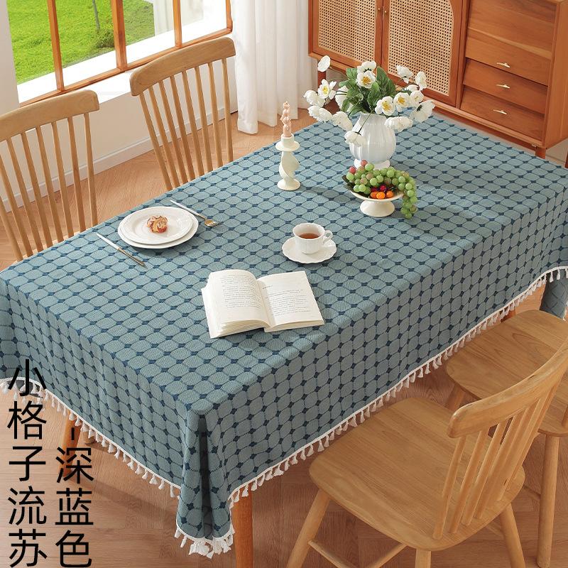 Simple Literary And Artistic Embroidery Plaid Tablecloth Cotton And Linen Fabric Small Fresh Coffee Table Rectangular Dining Table Mat