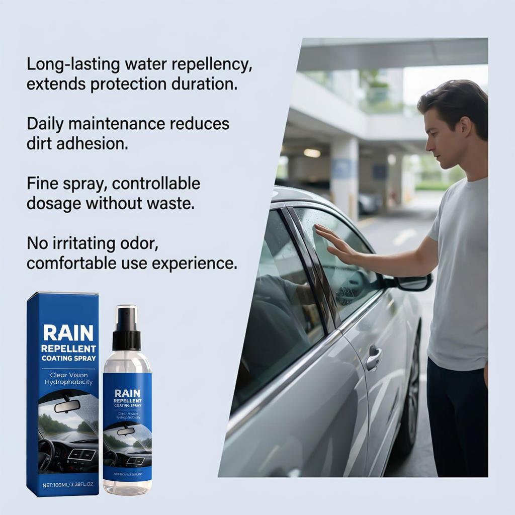 Hydrophobic Spray 100ml Waterproof Anti-Fog Coating Long Lasting Water Repellent for Car Windshield Mirror, Vehicle SUV Truck