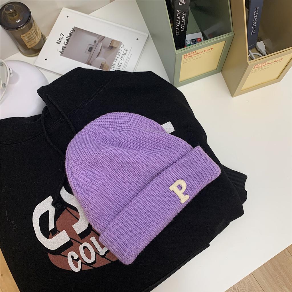 Women's Autumn and Winter Korean Version Ins Trendy Fashion Warm Men Versatile Student P Letter Casual Knitted Cold Hat