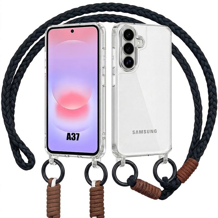 Case for Samsung Galaxy A37 5G, Transparent Rigid Shockproof Protection with Black Lanyard