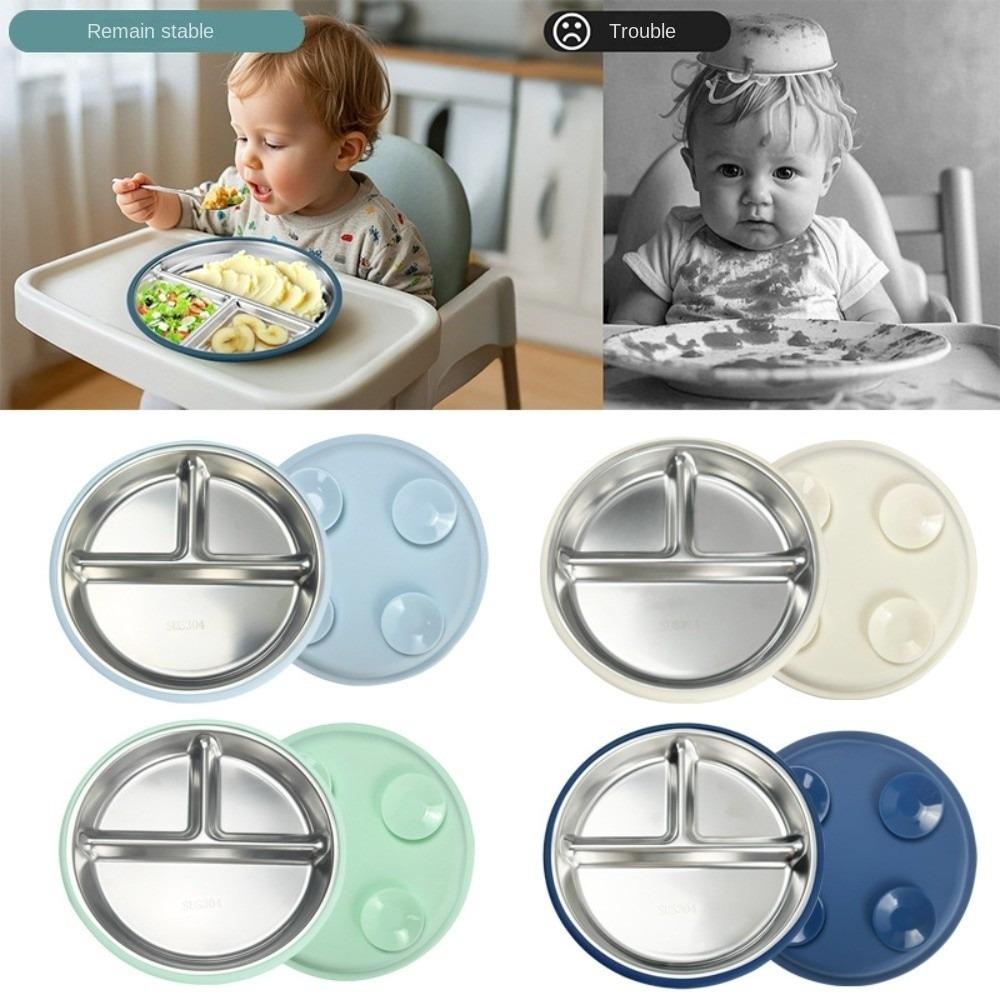 Silicone Shell Suction Cup Kids Plates 304 Stainless Steel Kids Feeding Bowls  For Toddlers