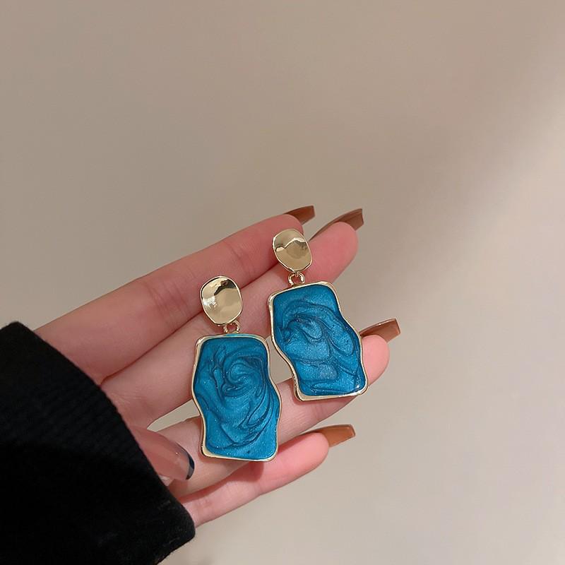 Silver Needle Butterfly Heart Earrings with Blue Gradient Drip - Elegant Autumn/Winter Studs