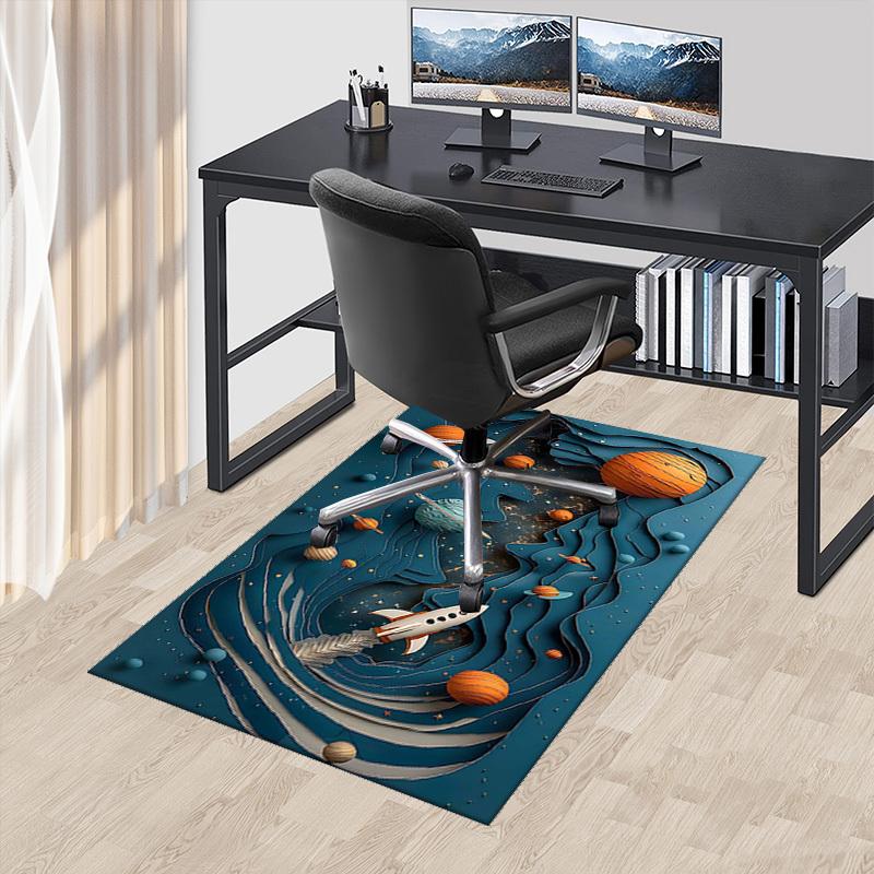 

1pc Space Exploration Rocket Chair Mat - Office Desk Carpet with Planets and Stars Decor, Non-Slip Floor Covering for Home or Workplace, Festive Gift 60cm by 90cm