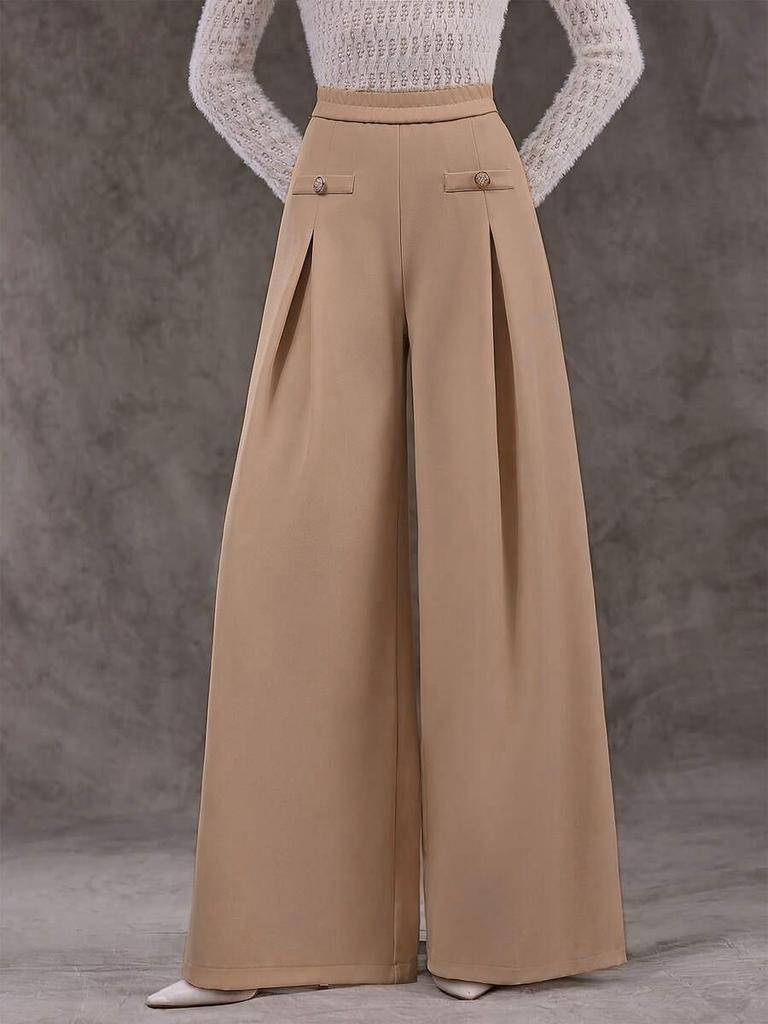 European High Waist Casual Wide-Leg Pants for Women - Elegant and Stylish