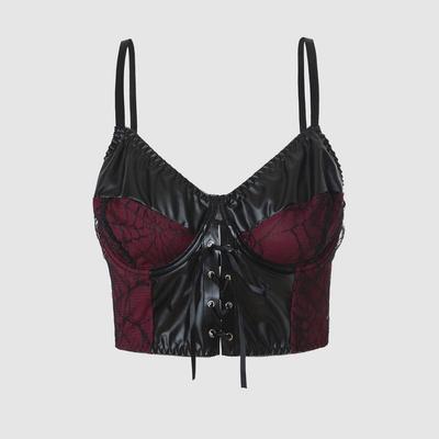 Gotisk Plus Size Färgblock Patchwork Halloween Korsett Linne