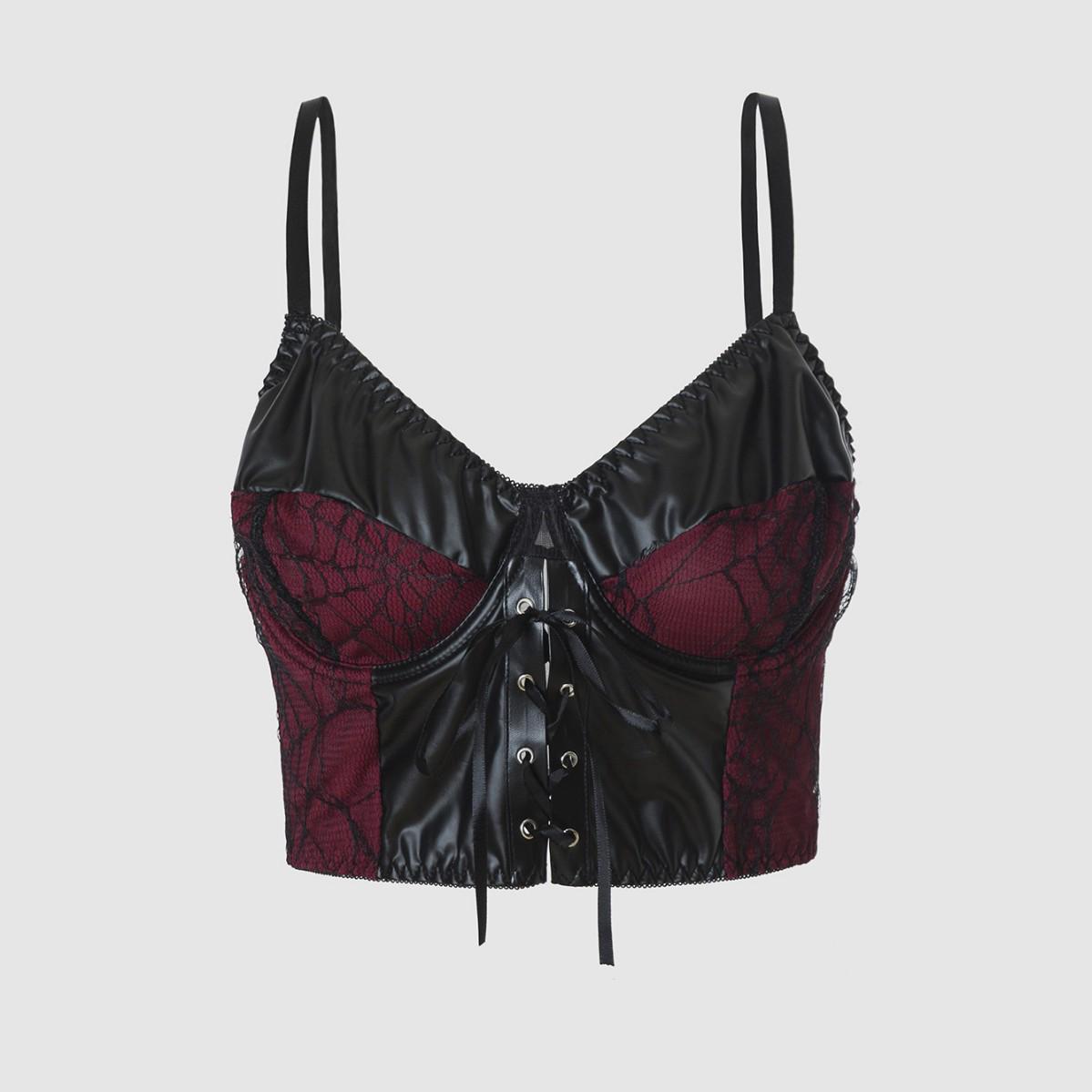 

Готический корсет-камисоль большого размера с цветными блоками и пэчворком на Хэллоуин 3XL вино красного