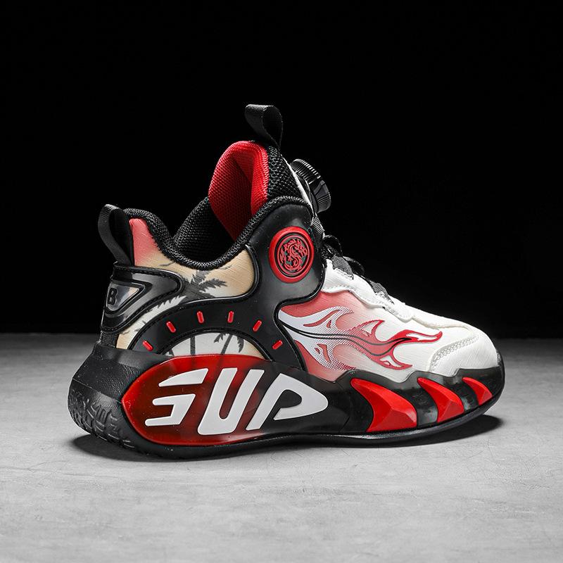 2025 winter new children's cotton shoes, velvet warm and cold-proof boys and girls basketball shoes, rotating buckle student sports shoes