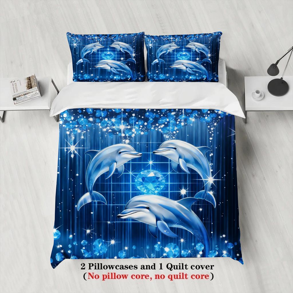 Dolphin Print Bedding Set Blue Ocean Dolphin Pattern Bedding With Duvet Cover  Pillowcases For Bedroom