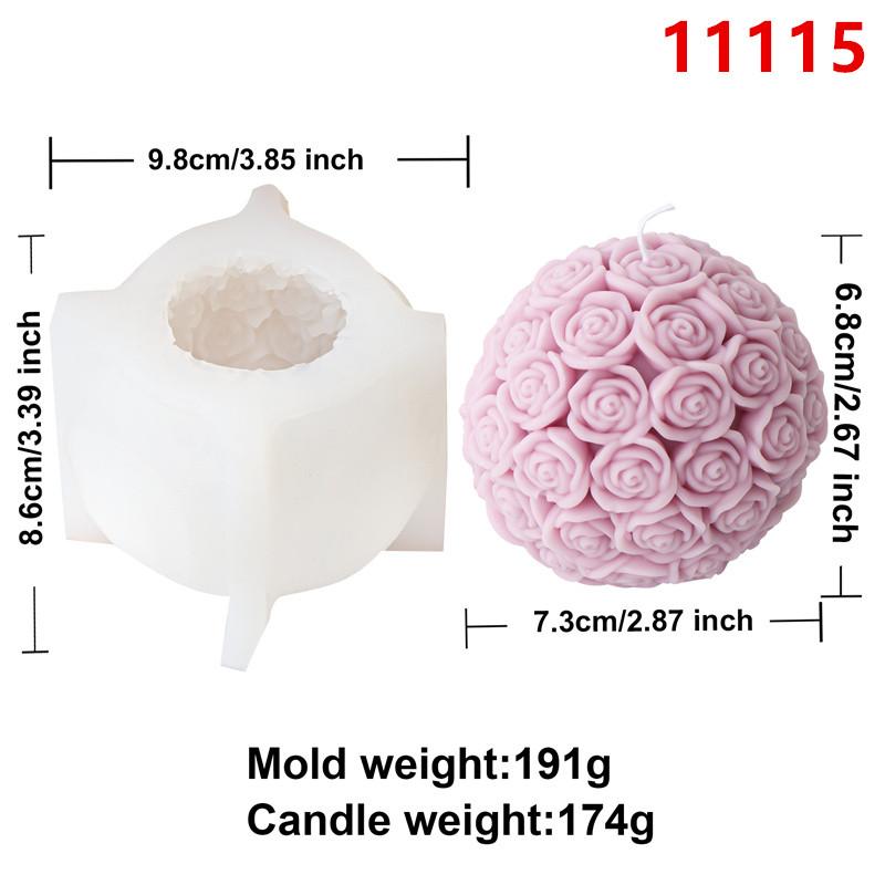 3D Rose Flower Ball Candle Silicone Mold DIY Gypsum Aromatherapy Resin Soap Mould Valentine's Rose Column Gift Home Decor