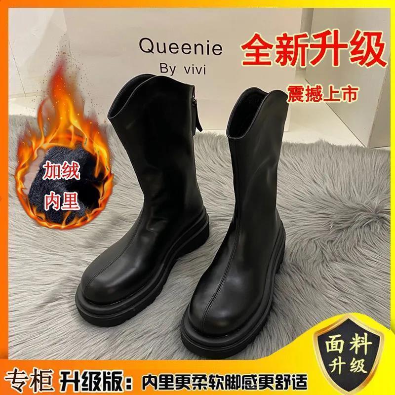 Knight boots women's 2025 autumn and winter popular long boots thick-soled long boots zipper riding boots high boots women's knee leather boots