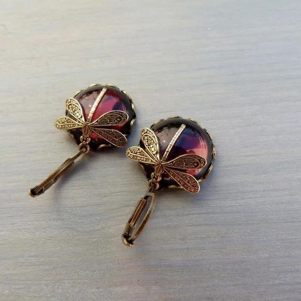 Vintage Dragonfly Moonstone Earrings for Women - Antique-Style Jewelry
