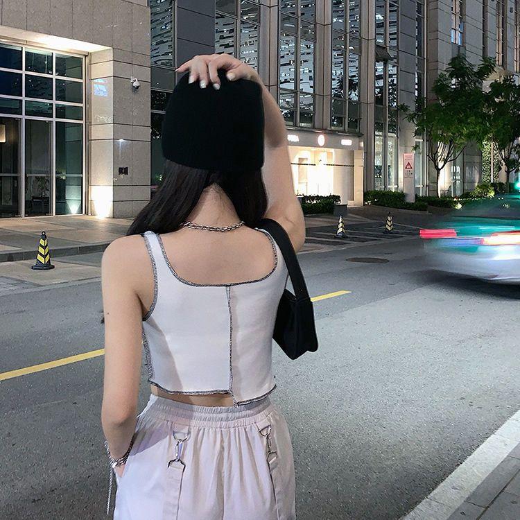 Women Fashion Black White Tops Sleeveless T-shirts For Girls Y2K Tops Leisure Female Casual Vest