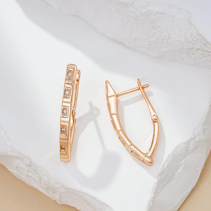 V Shape Natural Zircon Drop Earrings For Women  Rose Gold Color Luxury Daily Jewelry Holiday Party Accessories Gift