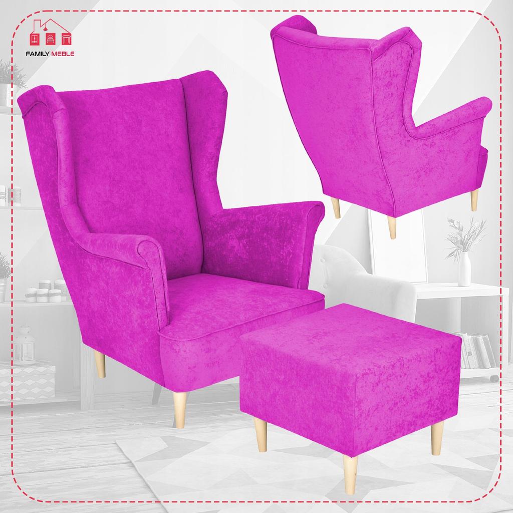 Ohrensessel MAX mit Hocker skandinavisch Family Meble fuchsia rosa