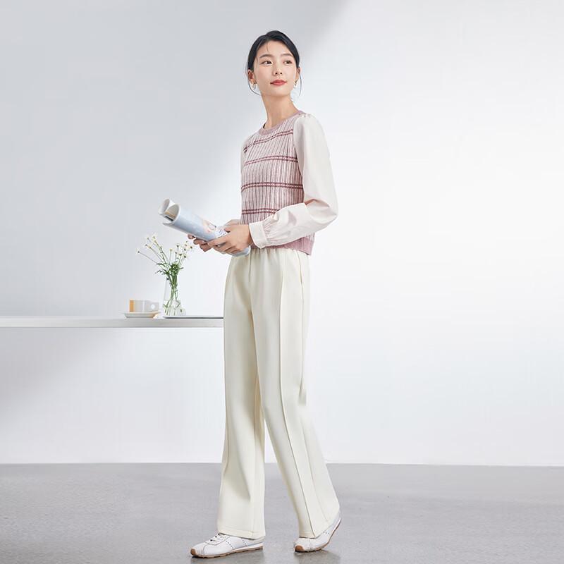JOY SPEAKER Women's Pure Color Straight-Leg Elastic Waist Casual Pants
