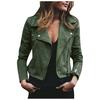 Women's Retro Short Faux Leather Jacket Tracksuit Jacket Women's Biker Jackets Zip Up Faux Leather Jacket With Pockets Mid Motorcycle Coat