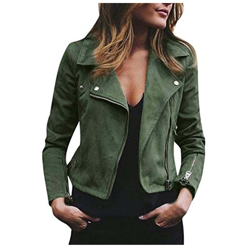 Women's Retro Short Faux Leather Jacket Tracksuit Jacket Women's Biker Jackets Zip Up Faux Leather Jacket With Pockets Mid Motorcycle Coat