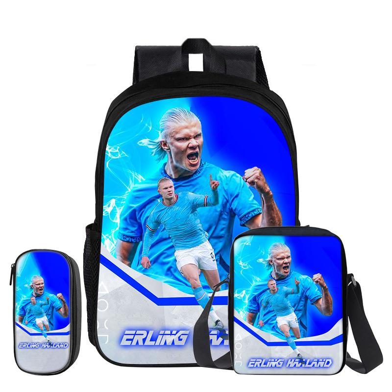 Voetbalster Rugzak 3-delige Set Rugzak Haaland Schoudertas Etui's Boekentas Kinderen Cadeau kind Mochila Sport Schooltas