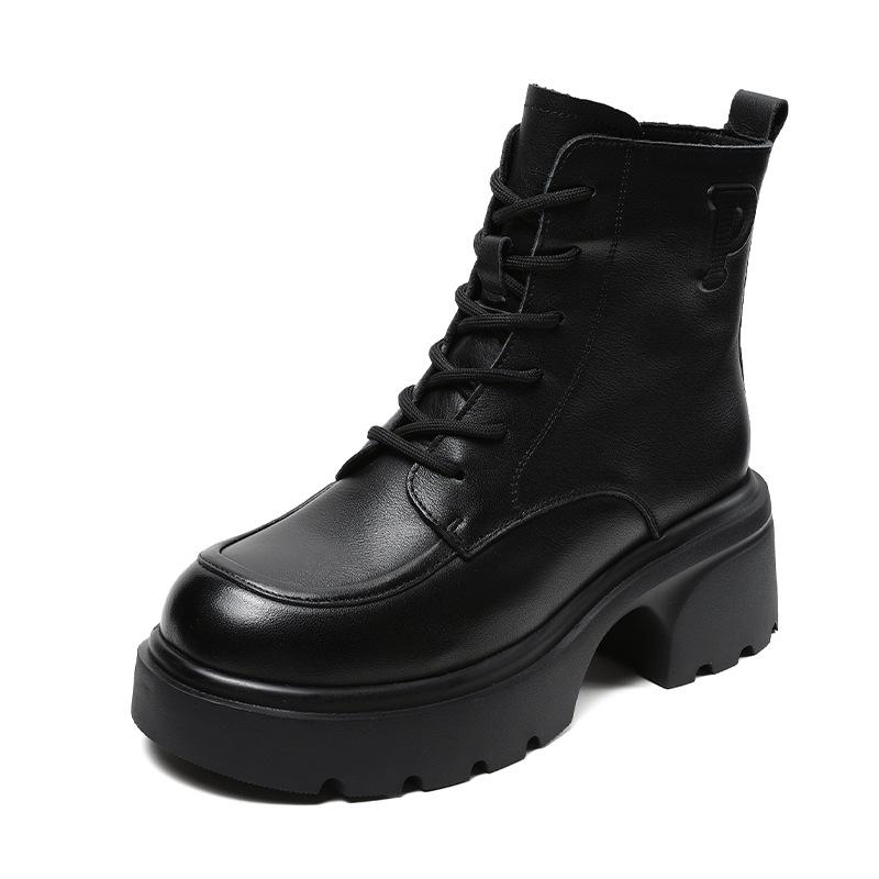 The first layer of cowhide Martin boots for women in the autumn and winter of 2025, the new muffin thick-soled lace-up leather retro short boots for