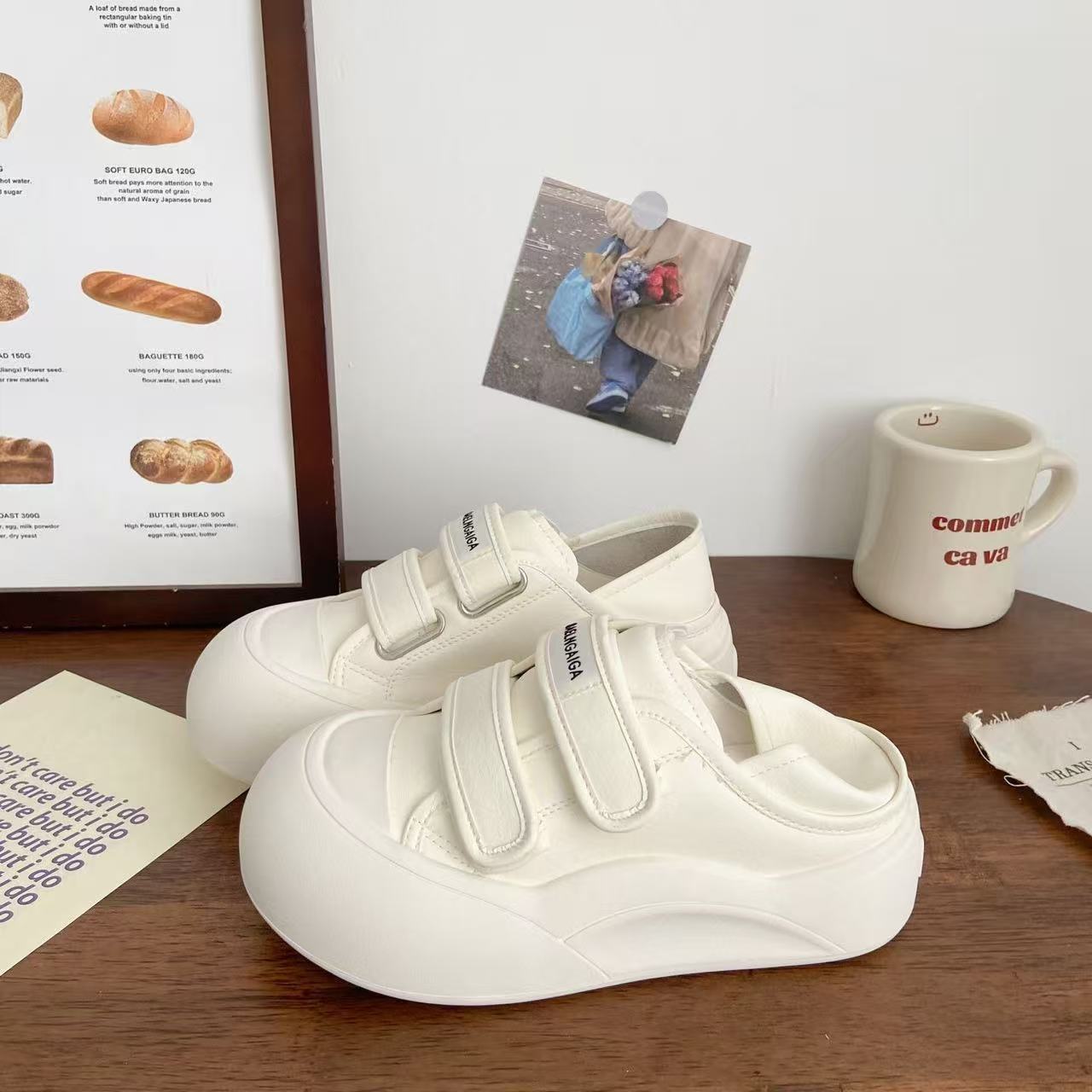 

Молочно-белые два способа носить уродливые милые осенние новые толстоподошвенные полуботинки-хлебцы обувь для большой головы 35【foot length 22.5cm】 бежевый