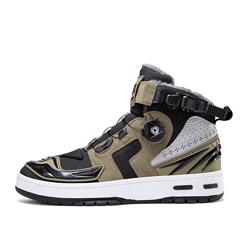 Autumn/Winter UNISEX Plus Velvet Motorcycle Boots Large Size Rotating Buttons Deoxy Leather Anti -sliding Collision Ride Boots Sneaker for Men