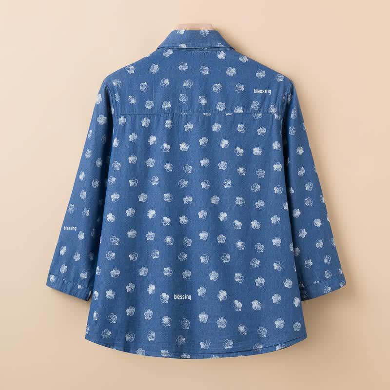 YUZHAOLIN Women's 100% Cotton Denim 9/10 Sleeve Shirt