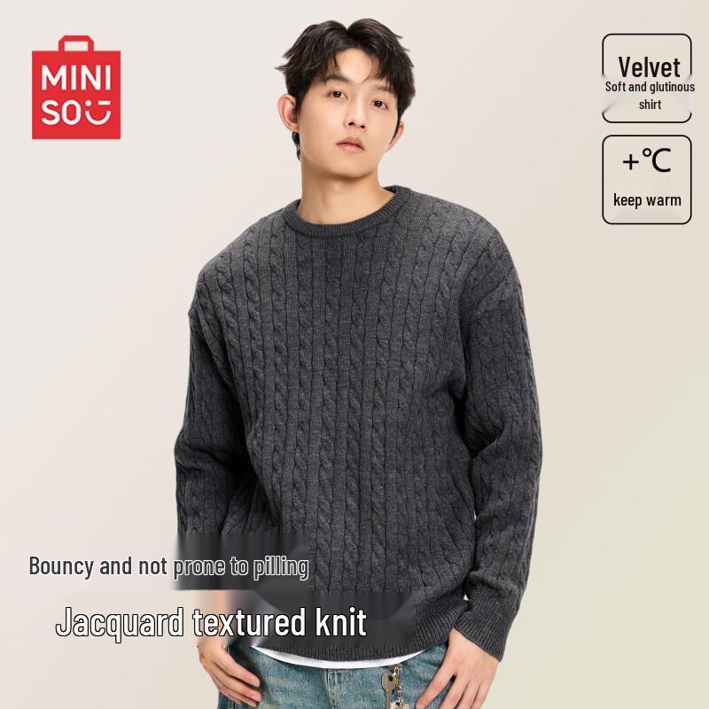 

Miniso Men s Korean Style Cable Knit Crew Neck Sweater XL