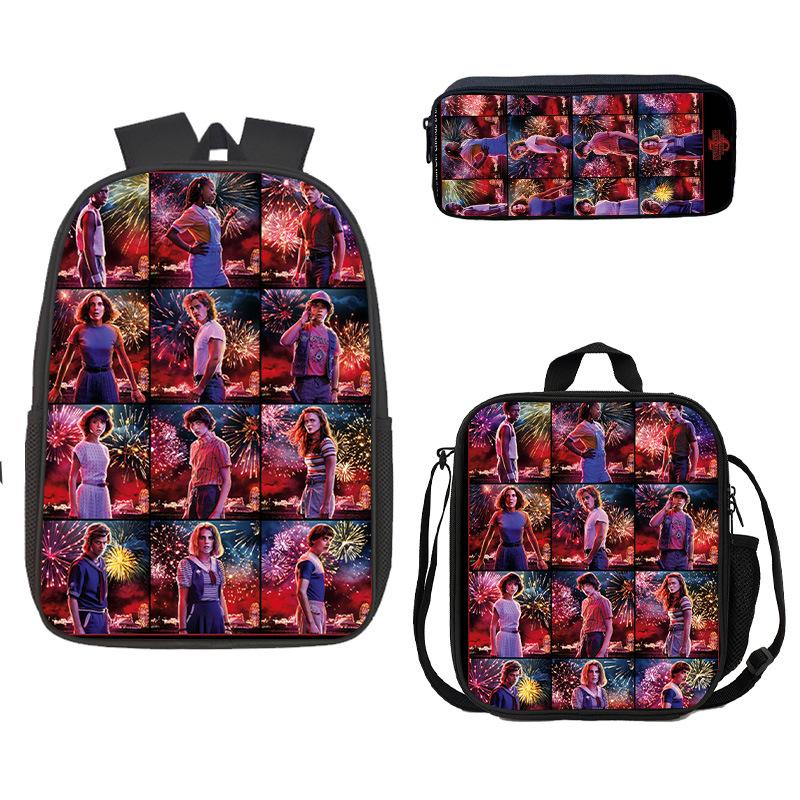 Stranger Things Schoolbag, Pencil Bag, Meal Bag To Map Z Three-Piece Large-Capacity Backpack Colorful