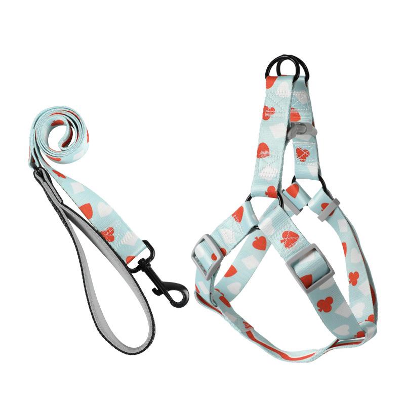 Dog Harness Dog Leash Three-piece Collar Chest Back Pet Leash Printed Dog Leash Pet Supplies