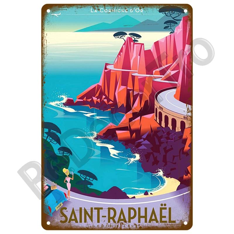 Vintage Metallschilder mit Sommerstrand, berühmte Stadtlandschaft, Poster, Blechschild, Retro-Wandkunst, Dekor für Wohnzimmer, Zuhause, Meer