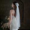 V849 Women Wedding Accessories Exquisite Bridal White Veil Two-Layer Tulle Brides Marriage Veil with Hard Netting Pearl Bow