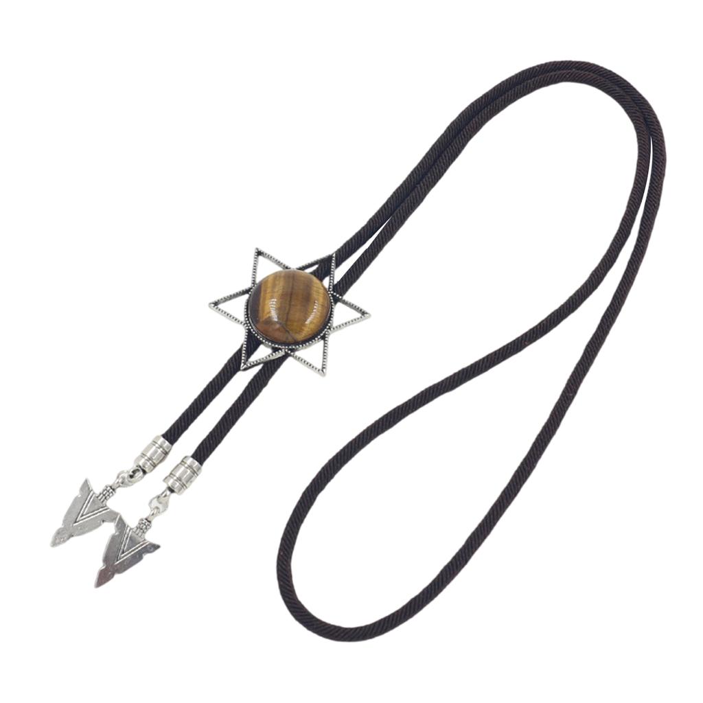 Vintage Western Cowboy Bolo Tie Hexagram Stone Necktie Punk Lariat Necklace Costume Accessory Bolo Tie Western