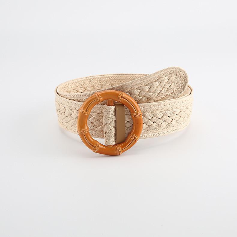 Simple And Versatile Woven Waist Belt With Round Buckle For Women