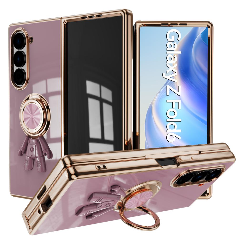 For Samsung Galaxy Z Fold6 5G Case with Astronaut Ring Kickstand 6D Electroplating TPU Phone Cover