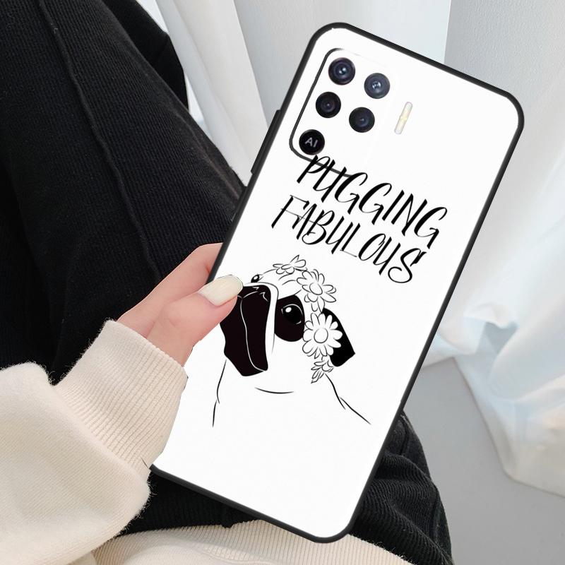 Funny Cartoon Pug Case For Oppo A96 A76 A16 A60 A98 A58 A78 A18 A38 A80 A40 A77 A57 A17 A74 A54 A94 A15 A5 Pro