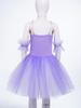 Girls Ballet Dance Dress, Sleeveless Tutu with Spaghetti Straps, Rhinestone & Lace Decor, Mesh Skirt + Headdress & Ruffle Band